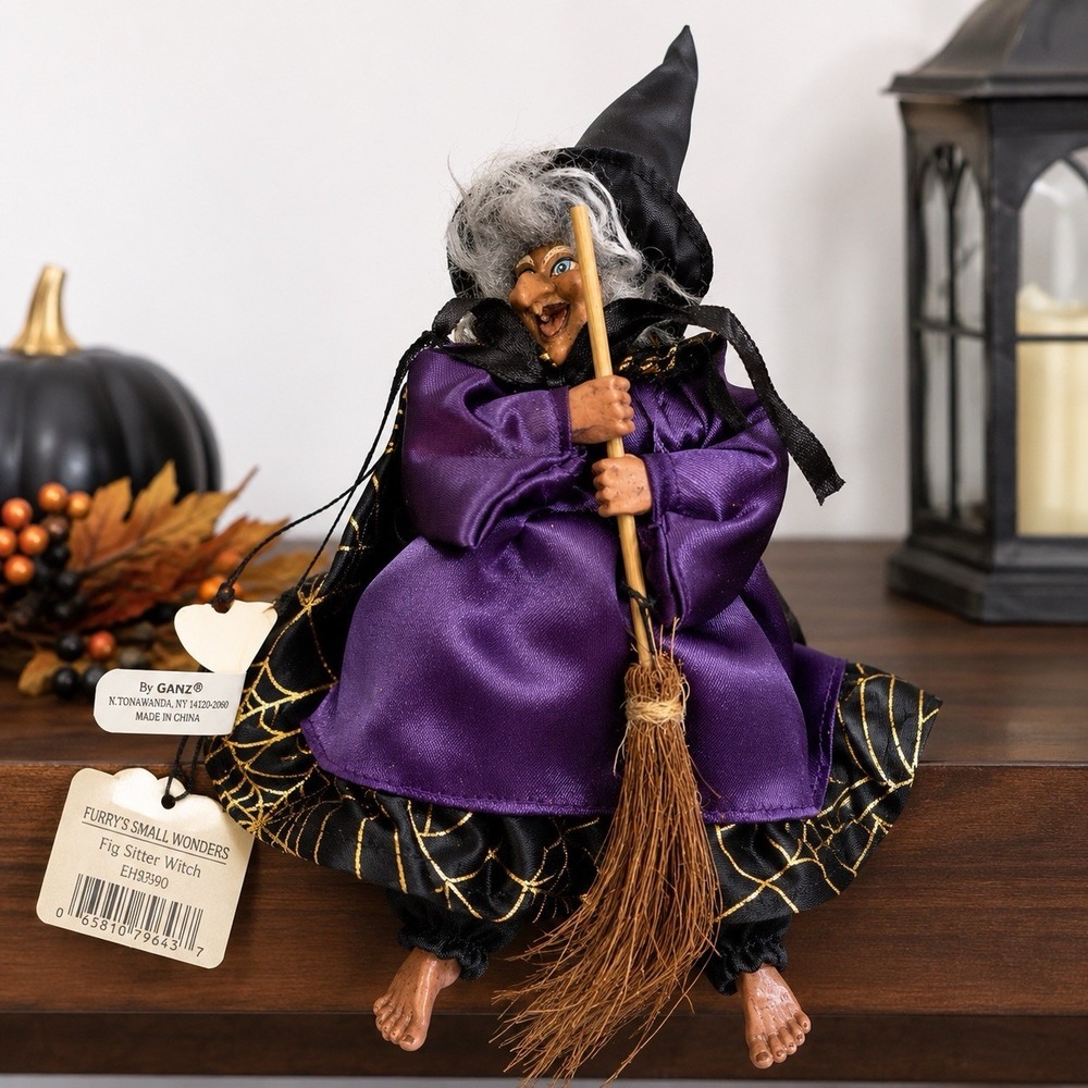 NEW Ganz Furry's Small Wonders Witch Fig Sitter Poseable Halloween Decor EH9390